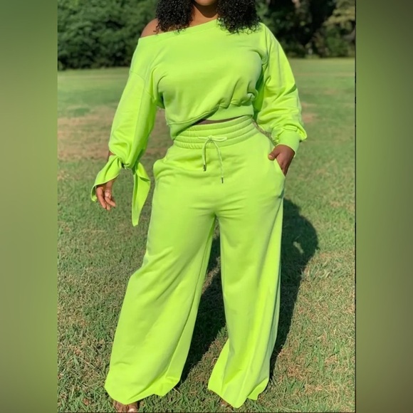 2 Piece: Slanted Shoulder Long Sleeve Tops w/Matching Drawstring Pants, NWOT - Picture 9 of 10